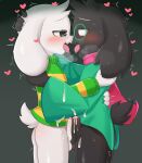  &lt;3 &lt;3_eyes 0227 2023 after_kiss anthro asriel_dreemurr balls black_body black_fur blush bodily_fluids boss_monster bottomless bovid caprine clothed clothing cum cum_on_clothing cum_on_feet deltarune duo embrace eyewear frottage fur genital_fluids genitals glasses grey_background hi_res hug humanoid_genitalia humanoid_penis male male/male mammal penis pink_scarf ralsei saliva saliva_string scarf sex simple_background sweat sweater tongue tongue_out topwear undertale undertale_(series) white_body white_fur 