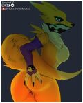  anthro bandai_namco breasts butt canid canine canis darkito420 digimon digimon_(species) digital_media_(artwork) female fur genitals hi_res looking_at_viewer mammal nipples nude pussy renamon simple_background solo white_body white_fur yellow_body yellow_fur 