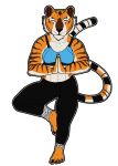  abs anthro belly bengal_tiger bottomwear bra breasts claws clothing dreamworks feet felid feline female hi_res kung_fu_panda mammal master_tigress muscular on_one_leg pantherine pants paws rebeldragon101 sports_bra standing stripes sweatpants tiger underwear yoga yoga_pants 