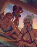  3girls abs artist_name blonde_hair blue_eyes breasts brown_eyes cleavage dark-skinned_female dark_skin daruk elf elf_female facial_mark forehead_mark gerudo highres hyrule_warriors:_age_of_calamity impa krystopher_decker long_hair looking_at_viewer multiple_girls muscular muscular_female nude patreon_username pointy_ears princess_zelda red_hair signature staring the_legend_of_zelda the_legend_of_zelda:_breath_of_the_wild urbosa watermark web_address white_hair 