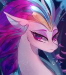  absurd_res bubble bust_portrait digital_media_(artwork) ear_fins equid european_mythology eyebrows eyelashes female feral fin friendship_is_magic greek_mythology hair hasbro hi_res hippocampus kefirro7 mammal marine multicolored_hair my_little_pony my_little_pony:_the_movie_(2017) mythology pink_eyes pink_hair portrait purple_hair queen_novo_(mlp) scales signature solo underwater water white_body white_scales 