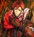  1boy armor cape closed_mouth diamant_(fire_emblem) fire_emblem fire_emblem_engage gloves highres looking_at_viewer male_focus red_eyes red_hair shidanna1227 short_hair shoulder_armor smile solo 