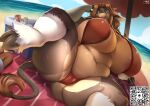  anthro arthropod beach beach_towel beverage_can big_breasts bikini blue_eyes bovid bovine breasts brown_body brown_fur brown_hair cattle clothed clothing cloven_hooves cooler crab crustacean curvy_figure day decapoda female feral fur hair hooves huge_breasts jenny_(ocaritna) lying malacostracan mammal marine ocaritna on_side outside overweight overweight_anthro overweight_female qr_code sand sea seaside skimpy sky solo swimwear thick_thighs towel voluptuous water 