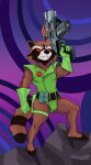  abstract_background absurd_res anthro barefoot bulge clothing feet gloves guardians_of_the_galaxy gun handwear hi_res male mammal marvel procyonid raccoon ranged_weapon rocket_raccoon sandman_strange solo_focus weapon 