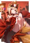  1girl ahoge bare_shoulders barefoot blonde_hair braid breasts chalice crown dragon_tail dress elbow_gloves facial_mark fate/grand_order fate_(series) feet foot_focus foot_out_of_frame french_braid gloves hair_bun hair_intakes hair_ribbon highres legs long_hair looking_at_viewer nail_polish nero_claudius_(fate) pointy_ears queen_draco_(fate) queen_draco_(first_ascension)_(fate) red_dress red_eyes red_ribbon ribbon scales single_glove small_breasts soles solo spread_toes suryua tail toenail_polish toenails toes white_gloves 