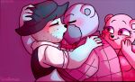  2023 anthro azulin&#039;s_father azulin&#039;s_mother bear blue_body blush clothing embrace group hat headgear headwear hug humanoid_hands kissing male male/male mammal pink_body rafa_(unicorn_wars) shirt tenienteamore topwear unicorn_wars 