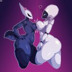  &lt;3 angry anthro arthropod arthropod_abdomen averag3artist big_breasts big_butt black_eyes breast_squish breasts butt cross-popping_vein duo female grey_body hand_on_hip hi_res hollow_knight hollow_knight:_silksong hornet_(hollow_knight) huge_butt insect lace_(hollow_knight) navel nude purple_background side_view simple_background small_breasts squish team_cherry thick_thighs white_body white_eyes wide_hips 