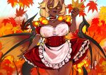  absurd_res autumn big_breasts blonde_hair breasts brown_horn choker clothed clothing dark_body dark_skin demon demon_humanoid dress eyelashes female fire flaming_hair flaming_tail hair hi_res holding_leaf horn horned_humanoid huge_breasts humanoid humanoid_pointy_ears jewelry leaf lionrion looking_at_viewer membrane_(anatomy) membranous_wings monster_girl_(genre) monster_girl_encyclopedia necklace open_mouth open_smile orange_eyes orange_wings pseudo_hair pupils pyrow_(mge) red_clothing red_dress slit_pupils smile solo tail tailed_humanoid thick_thighs white_clothing white_dress wide_hips winged_humanoid wings 