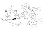 &lt;3 2023 black_and_white bodily_fluids clothing dialogue disney eating eating_food english_text exclamation_point female food group hair hekapoo hi_res hoodie horn horned_humanoid hot_dog human humanoid humanoid_pointy_ears long_hair looking_pleasured male mammal marco_diaz mhdrawin monochrome not_furry short_hair star_butterfly star_vs._the_forces_of_evil sweat text topwear trio 