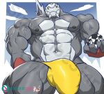  abs anthro areola baxcalibur biceps bulge claws generation_9_pokemon grey_body hi_res male masterelrest muscular muscular_anthro muscular_male nintendo nipples pecs pokemon pokemon_(species) smile smiling_at_viewer solo vein veiny_muscles 