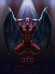  bracelet capcom demon&#039;s_crest digital_media_(artwork) firebrand gargoyle&#039;s_quest glowing glowing_eyes hi_res humanoid jewelry long_ears male membrane_(anatomy) membranous_wings nikolaosflamel nude red_arremer red_body reflection reflective_floor slit solo wings 