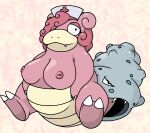  big_breasts big_tail breasts claws clothing curled_hair female fluffy fluffy_hair front_view generation_1_pokemon hair half-closed_eyes hat headgear headwear looking_at_viewer makeup mouth_closed narrowed_eyes nintendo nipples nurse nurse_clothing nurse_hat nurse_headwear overweight overweight_female pokemon pokemon_(species) shell sitting slowbro smile solo somedutchweirdo tail teeth 