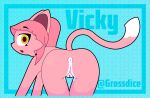  absurd_res anthro anus butt domestic_cat felid feline felis female fur genitals grossdice hair hi_res mammal pink_body pink_fur pink_hair presenting presenting_anus presenting_hindquarters presenting_pussy pussy solo vicky_(grossdice) 