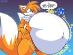  2_tails absurd_res accidental_digestion aged_up anthro belly big_belly canid canine dialogue digestion duo eulipotyphlan fatal_vore fox foxynoms fur hedgehog hi_res male male/male mammal miles_prower multi_tail navel orange_body orange_fur overweight rumbling_stomach sega sonic_the_hedgehog sonic_the_hedgehog_(series) tail vore watermark 