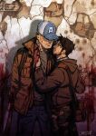  2boys alternate_facial_hair bad_id bad_tumblr_id bag bara baseball_bat baseball_cap beard black_hair blonde_hair blood blood_on_weapon blood_stain couple cris_art denim expressionless facial_hair feet_out_of_frame hand_on_another&#039;s_arm hand_on_another&#039;s_chest hat hat_over_eyes holding holding_baseball_bat hulkling jeans layered_shirt long_sideburns male_focus marvel multiple_boys mustache_stubble pants pectorals short_hair shoulder_bag sideburns sideburns_stubble sparse_stubble standing thick_eyebrows toned toned_male weapon wiccan worried yaoi 