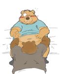  0ottotto0 2023 anthro bear bed belly big_belly blush brown_body clothing duo furniture hi_res humanoid_hands kemono male mammal navel one_eye_closed overweight overweight_male shirt sitting topwear 