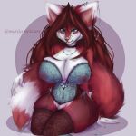  big_breasts breasts canid canine canis choker clothing corset ear_piercing ear_ring female fur green_eyes holding_tail jewelry lace leggings legwear lingerie mammal marijastriz necklace panties piercing red_body red_fur reza_(thenuclearfurry) ring_piercing solo tail thick_thighs topwear translucent translucent_clothing underwear wolf 