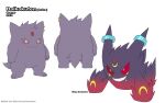  2023 absurd_res anthro daikokuten_(percyperrserker) digital_media_(artwork) ear_piercing ear_ring english_text facial_piercing fan_character forehead_gem generation_1_pokemon gengar ghost hair hi_res male mega_evolution mega_gengar model_sheet mouth_piercing nintendo not_furry piercing pokemon pokemon_(species) purple_body red_eyes ring_piercing sharp_teeth simple_background smile solo spiky_fur spiky_hair spirit teeth text white_background white_eyes winick-lim 