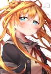  1girl =3 absurdres abukuma_(kancolle) abukuma_kai_ni_(kancolle) blonde_hair blue_eyes commentary_request double_bun grey_sailor_collar hair_between_eyes hair_bun hair_rings highres imaori_rin kantai_collection long_hair looking_at_viewer neckerchief pout red_neckerchief sailor_collar school_uniform serafuku short_sleeves simple_background solo white_background 