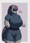  absurd_res anthro big_breasts blue_eyes breasts clothing earth_pony english_text equid equine eyelashes eyeshadow female friendship_is_magic fur grey_body grey_fur hair hasbro hi_res hooves horse long_hair looking_down makeup mammal maud_pie_(mlp) my_little_pony pancarta pony purple_hair simple_background small_waist solo sweater sweater_dress text thick_thighs topwear turtleneck wide_hips 
