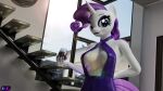  absurd_res anthro beverage breasts cleavage_cutout clothing dress equid equine female friendship_is_magic glass hasbro hi_res horn looking_at_viewer mammal my_little_pony rarity_(mlp) shadowboltsfm solo stairs unicorn 