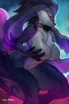  anthro black_body black_fur breast_grab breasts claws eyewear female finger_claws fur glasses hand_on_breast hi_res juliathedragoncat looking_at_viewer nintendo pokemon pokemon_(species) purple_eyes solo 