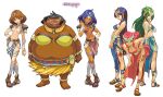  1990s_(style) 5girls acronym anklet aqua_eyes armlet armor bandages barefoot belt bent_over black_eyes black_hair blue_eyes blue_hair boots breasts breath_of_fire breath_of_fire_ii brooch brown_eyes brown_hair choker circlet cleavage constricted_pupils crop_top crossed_legs crown dark-skinned_female dark_skin dress earrings fantasy fat green_hair hand_on_own_hip hat highres jewelry leaning_forward legs long_hair looking_back medium_breasts midriff multiple_girls navel necklace no_bra non-web_source official_art one_eye_closed photoshop_(medium) red_eyes red_hair retro_artstyle sana_(breath_of_fire) see-through seny seso shaman shin_(breath_of_fire) shoes short_hair side_slit sideboob simple_background sitting skirt smile solo_(breath_of_fire) spoo_(breath_of_fire) standing thigh_strap thighs underboob very_long_hair watson_cross white_background yoshikawa_tatsuya 