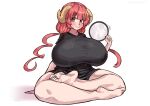  absurd_res animal_humanoid big_breasts breasts clothing curved_horn dragon dragon_humanoid female hair hi_res horn horned_humanoid huge_breasts humanoid ilulu lemonbizate_(artist) long_hair long_shirt magnifying_glass miss_kobayashi&#039;s_dragon_maid pink_hair red_eyes shirt short_stack sitting solo thick_thighs topwear 