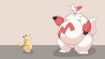  0907_kapi 16:9 2023 absurd_res digital_media_(artwork) duo generation_1_pokemon generation_3_pokemon hi_res huge_belly male navel nintendo nude pikachu pokemon pokemon_(species) simple_background thick_thighs wide_hips widescreen zangoose 