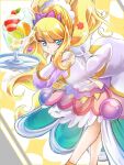  1girl artist_name blonde_hair blue_eyes clear_glass_(mildmild1311) commentary_request cure_finale delicious_party_precure dress eyelashes hair_ornament happy highres kasai_amane long_hair looking_at_viewer magical_girl parfait precure signature smile solo standing twitter_username 