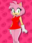  absurd_res accessory amy_rose anthro cel_shading clothing dress eulipotyphlan female fur gloves green_eyes handwear headband hedgehog hi_res hikaridraws mammal pink_body pink_fur red_clothing red_dress sega shaded solo sonic_the_hedgehog_(series) 