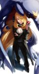  1girl absurdres alternate_eye_color black_coat black_pants blonde_hair blurry breasts cleavage coat crossed_arms cynthia_(pokemon) depth_of_field fur_collar fur_trim garchomp hair_ornament hair_over_one_eye hand_up highres holding holding_poke_ball large_breasts long_hair mandei_(nao_1234567) pants parted_lips poke_ball poke_ball_(basic) pokemon pokemon_(game) pokemon_dppt very_long_hair yellow_eyes 