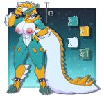  absurd_res anthro areola big_breasts breasts capcom claws fanged_wyvern female fur genitals hi_res horn looking_at_viewer monster_hunter nipples nude pussy rudytheshark solo tail zinogre 