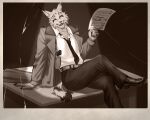  absurd_res anthro clothed clothing david_valentine digital_media_(artwork) eye_contact felid feline formal_clothing hi_res humanoid looking_at_another lynx male mammal office sefcitop solo 