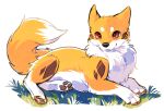  canid canine canis dipstick_tail domestic_dog female feral fluffy fox fur grass hybrid kitsuneinu mammal markings orange_body orange_fur pawpads paws plant red_eyes simple_background solo tail tail_markings tsukune_minaga tuft white_background white_body white_fur 