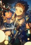  1boy bare_shoulders brown_eyes candle detached_sleeves fireflies gloves looking_at_viewer night night_sky rex_(xenoblade) riding sitting sky smile solo sora_(zwz030) star_(sky) starry_sky xenoblade_chronicles_(series) xenoblade_chronicles_2 yellow_eyes 