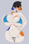  anthro beanie big_breasts bikini breasts calico_cat clothing domestic_cat ear_piercing epic_games felid feline felis female fortnite half-closed_eyes hat headgear headwear hi_res huge_breasts looking_at_viewer mammal meow_skulls_(fortnite) multicolored_body narrowed_eyes open_mouth piercing solo swimwear yeehawt0wn yellow_eyes 