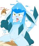  anthro blue_body blue_fur bodily_fluids brown_body brown_fur cowgirl_position cum cum_in_pussy cum_inside dialogue duo eevee eeveelution eyes_closed female female_penetrated from_front_position fur generation_1_pokemon generation_4_pokemon genital_fluids glaceon male male/female male_penetrating male_penetrating_female nakachidragon nintendo on_bottom on_top penetration penile penile_penetration pokemon pokemon_(species) sex tail text yellow_eyes 