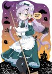  broom glasses green_eyes grey_hair hair_ornament halloween heaven_burns_red highres izumi_yuki_(heaven_burns_red) k_i49 long_hair long_sleeves maid ribbon round_eyewear skirt stuffed_toy 