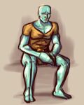  4_legs brown_clothing brown_shirt brown_topwear cephalopod clothed clothing coleoid digital_media_(artwork) green_body green_skin grey_background handsome_squidward_(meme) hi_res humanoid male marine mollusk multi_leg multi_limb nickelodeon octopodiform shirt simple_background sitting sketch solo spongebob_memes spongebob_squarepants squidward_tentacles topwear 