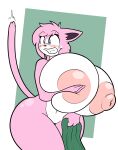  2023 absurd_res aeris_(vg_cats) anthro areola big_areola big_breasts big_butt black_nose blue_eyes blush blush_lines breast_grab breast_squish breasts butt clenched_teeth curvy_figure digital_drawing_(artwork) digital_media_(artwork) domestic_cat felid feline felis female fur hand_on_breast hi_res huge_breasts huge_butt hyper hyper_breasts mammal nipples nude pink_body pink_fur pink_nipples solo squish sudsypup surprised_expression teeth thick_thighs towel vg_cats webcomic whiskers white_body white_fur wide_hips 