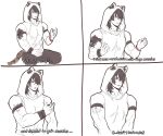  1boy animal_ear_headwear animal_ears arknights arm_strap bare_arms broca_(arknights) cat_boy cat_ears cropped_torso hair_over_one_eye hands_up highres hood hoodie kikan_(kikanoe) male_focus medium_hair meme muscular muscular_male pectorals saw_men_on_television_with_huge_muscles_(meme) sleeveless sleeveless_hoodie spot_color v_arms 