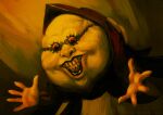  1boy arms_up artstation_username bald berserk demon evil_smile fantasy floating glasses grin reaching smile solo teeth ubik_(berserk) victor_garcia web_address yellow_theme 