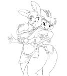  2021 anthro big_breasts black_and_white breast_fondling breast_grab breast_play breasts chochi clothed clothing digital_drawing_(artwork) digital_media_(artwork) duo female female/female fondling from_behind_position hand_on_breast hi_res huge_breasts lagomorph leporid mammal monochrome rabbit sex skimpy surprise wide_hips 