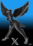  anthro avian bird black_background black_body black_fur breasts female feral fur hi_res meme overlord_gabriel simple_background solo tweetfur twitter twitter_logo x_(social_media) x_corporation 