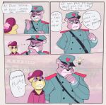  2023 anthro bear cabo_pompon_(unicorn_wars) clothing comandante_fluffy dialogue duo english_text hat headgear headwear hi_res humanoid_hands male mammal overweight overweight_male purple_body purple_eyes sketchyvillain text unicorn_wars 