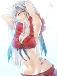  1girl :d adjusting_hair arms_behind_head artist_name bare_shoulders bikini bikini_skirt bird blue_sash breasts clear_glass_(mildmild1311) cleavage closed_eyes collarbone fire_emblem fire_emblem:_radiant_dawn fire_emblem_heroes flower frilled_bikini frills grey_hair groin hair_flower hair_ornament hair_ribbon highres long_hair looking_to_the_side medium_breasts micaiah_(fire_emblem) micaiah_(summer)_(fire_emblem) navel official_alternate_costume red_bikini ribbon sash signature simple_background smile solo swimsuit upper_body white_background yune_(fire_emblem) 