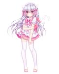 1girl artist_request bow bowtie cat_girl cat_tail dress full_body hair_bow highres lolita_fashion long_hair non-web_source nyakori&#039;s_rabbit_doll nyarutoru_(nyakori&#039;s_rabbit_doll) pink_bow pink_eyes pink_footwear sandals short_dress short_sleeves solo source_request tachi-e tail thighhighs transparent_background white_dress white_hair white_tail white_thighhighs 
