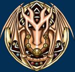  ambiguous_gender coat_of_arms dragon gemstones gmanaku069 gold_(metal) runes solo 