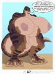  absurd_res after_vore anthro areola belly big_belly big_breasts big_feet big_hands breasts brown_body dialogue digital_media_(artwork) dinosaur english_text feet female genitals hand_on_own_belly hi_res huge_breasts muscular muscular_anthro muscular_female navel nipples pussy reptile rica431 scalie speech_bubble tail talking_to_prey text theropod thick_tail tyrannosaurid tyrannosaurus tyrannosaurus_rex vore 